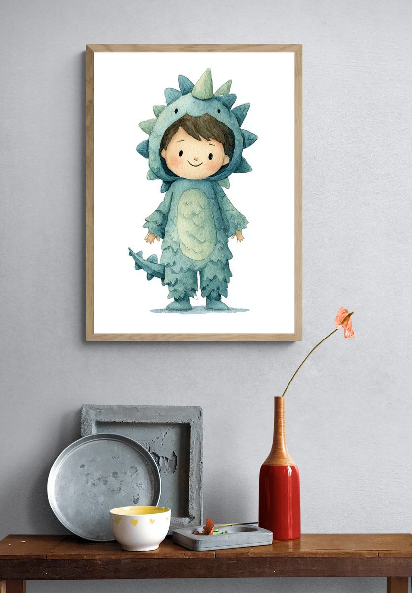 Cute Dinosaur Watercolor Print. — room view 3