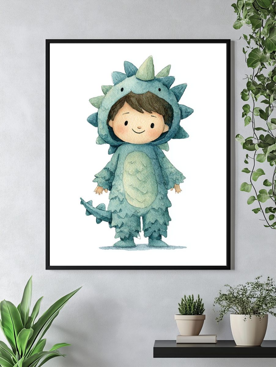 Cute Dinosaur Watercolor Print. — room view 4