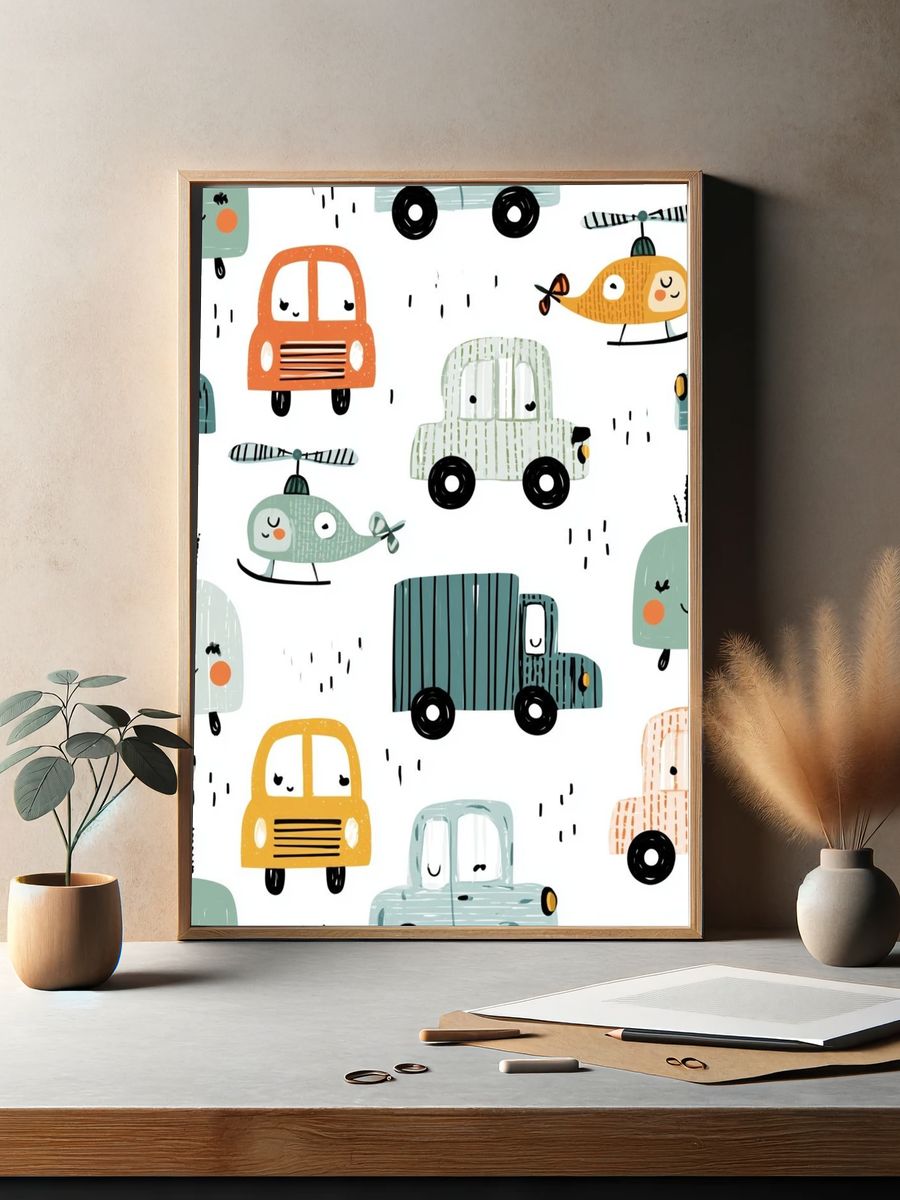 Cute Vehicles Nursery Print. — room view 2