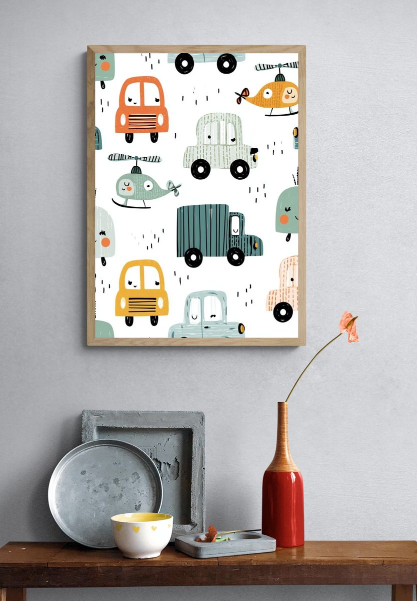 Cute Vehicles Nursery Print. — room view 3