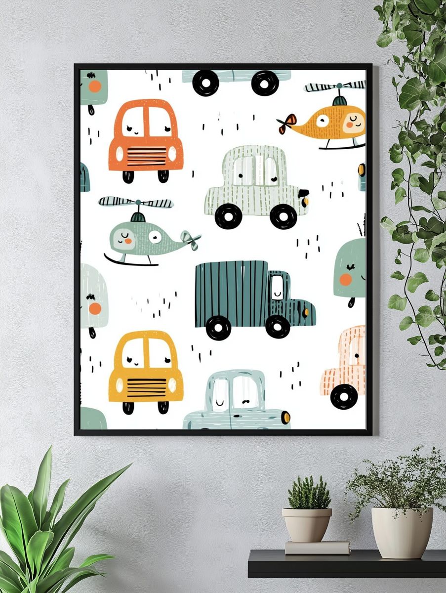 Cute Vehicles Nursery Print. — room view 4