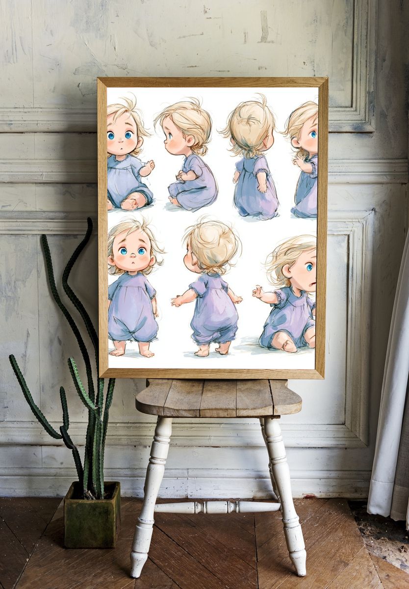 Blonde Toddler Character Study Print. — room view 1