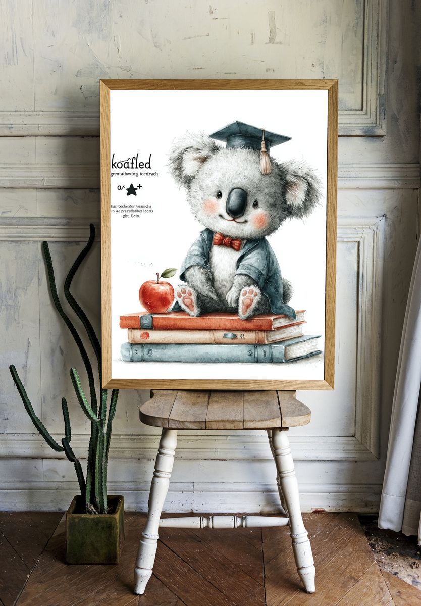 Graduating Koala — Kids Illustration Print room preview