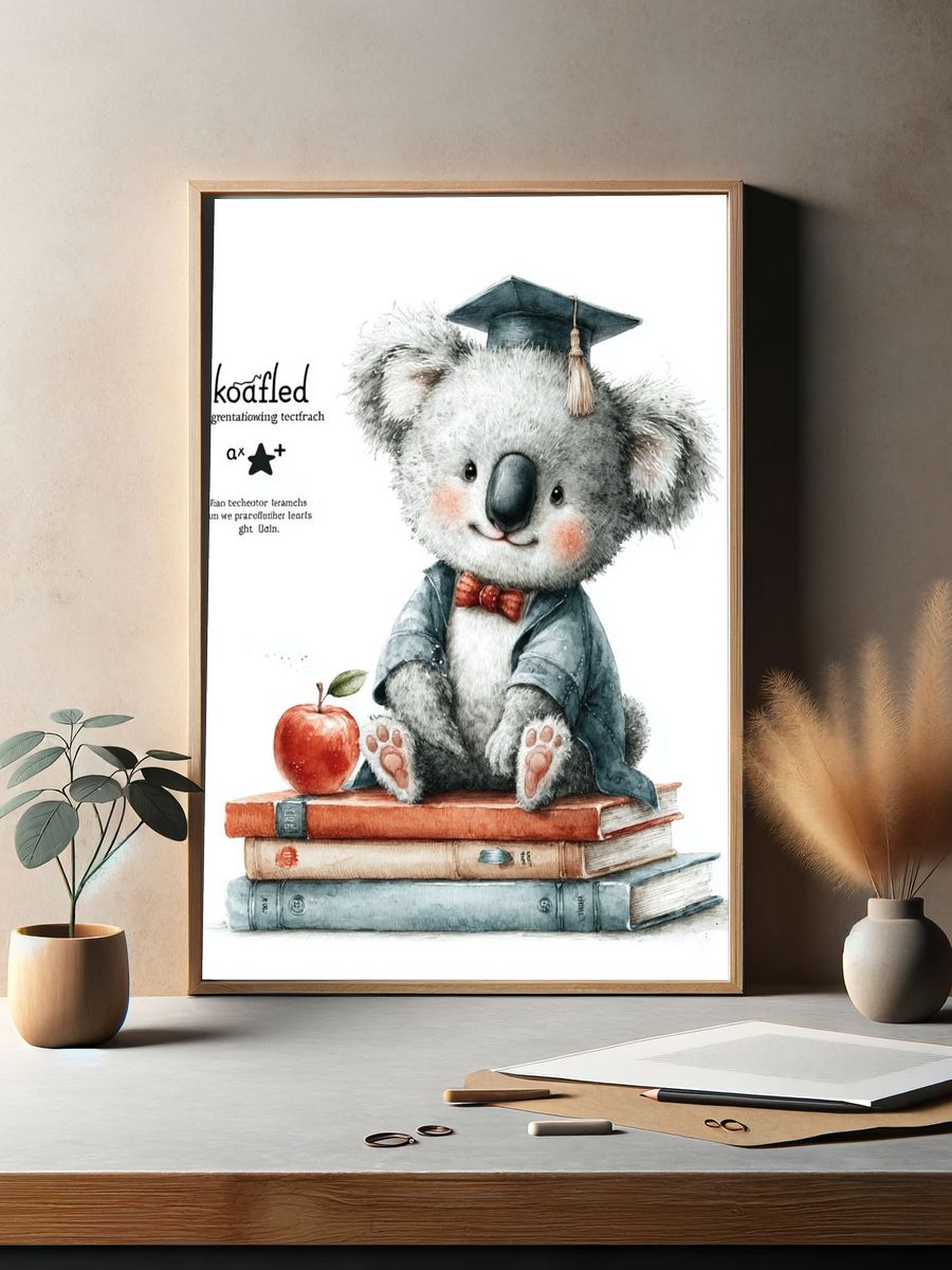 Graduating Koala — Kids Illustration Print. — room view 2
