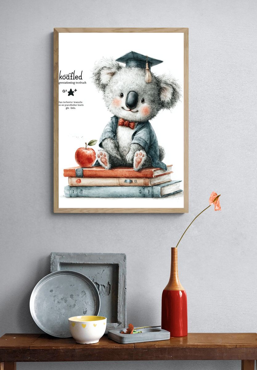Graduating Koala — Kids Illustration Print. — room view 3