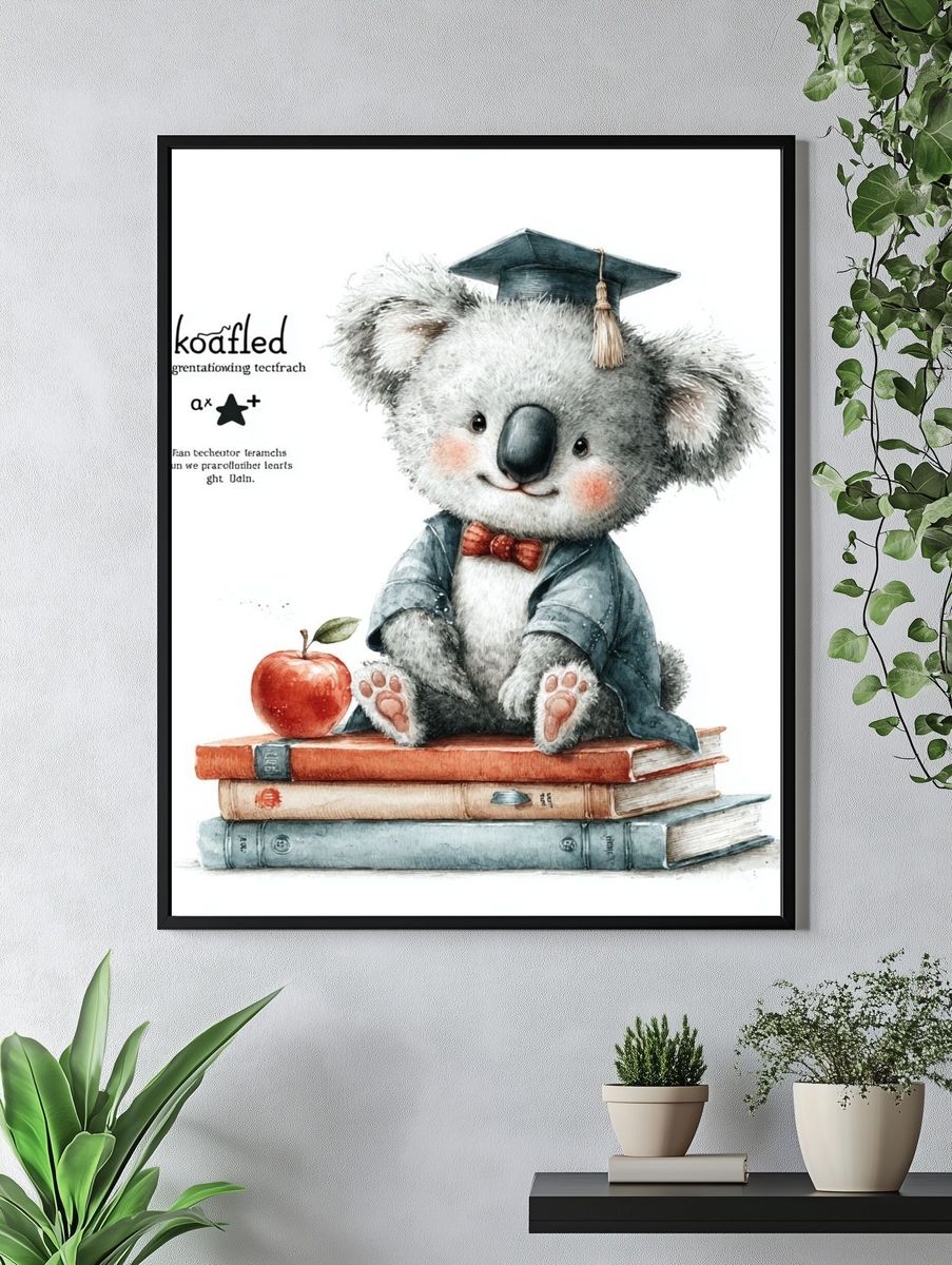 Graduating Koala — Kids Illustration Print. — room view 4