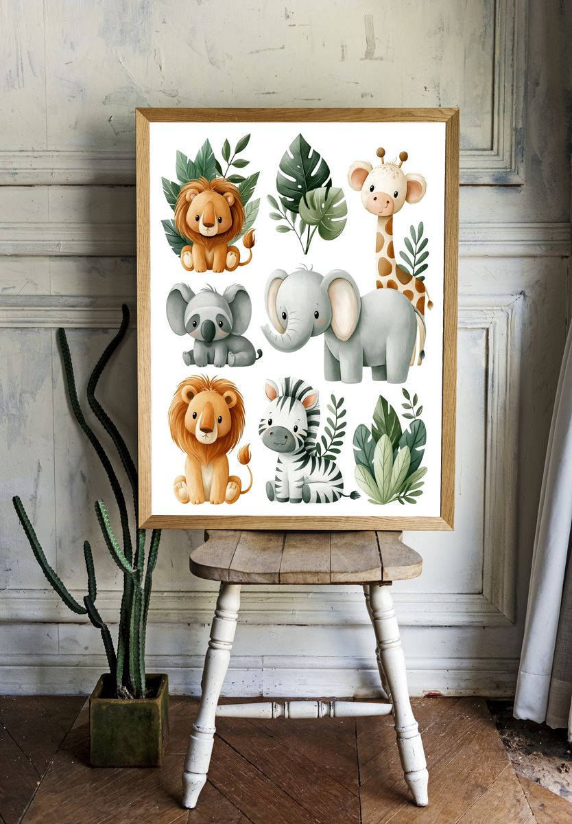 Safari Animals Nursery Print. room preview