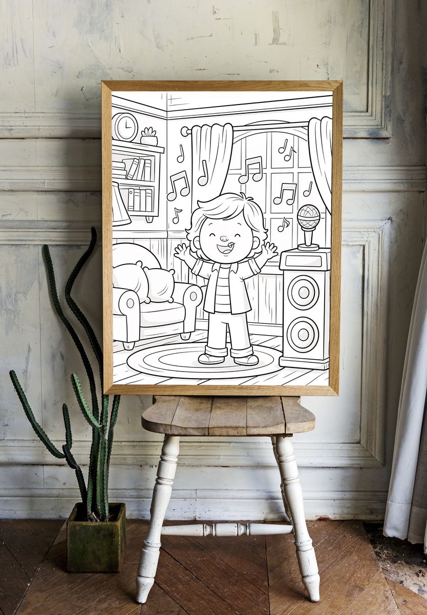 Kids Music Room Coloring Poster. room preview