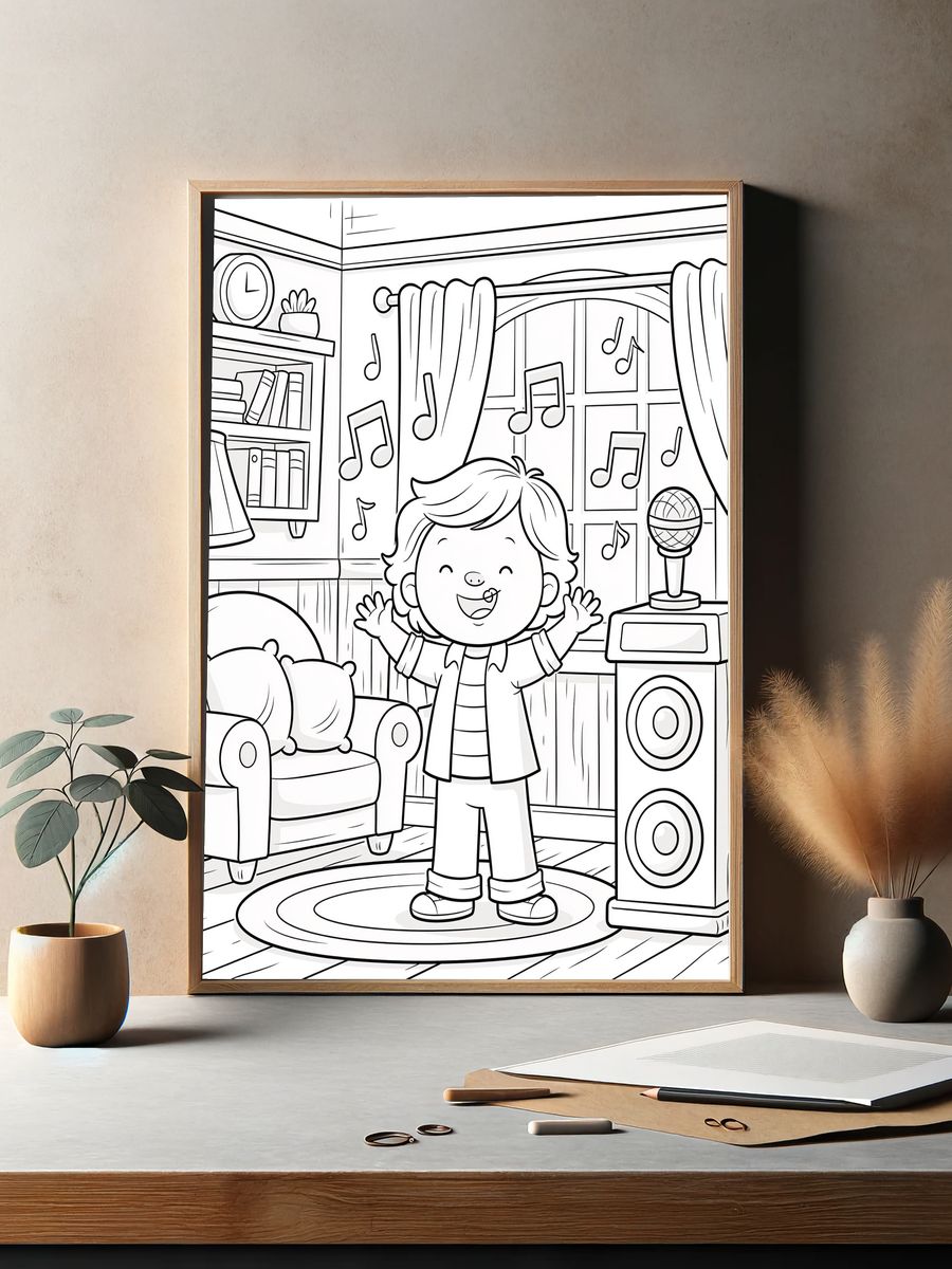 Kids Music Room Coloring Poster. — room view 2
