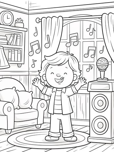 Kids Music Room Coloring Poster. poster