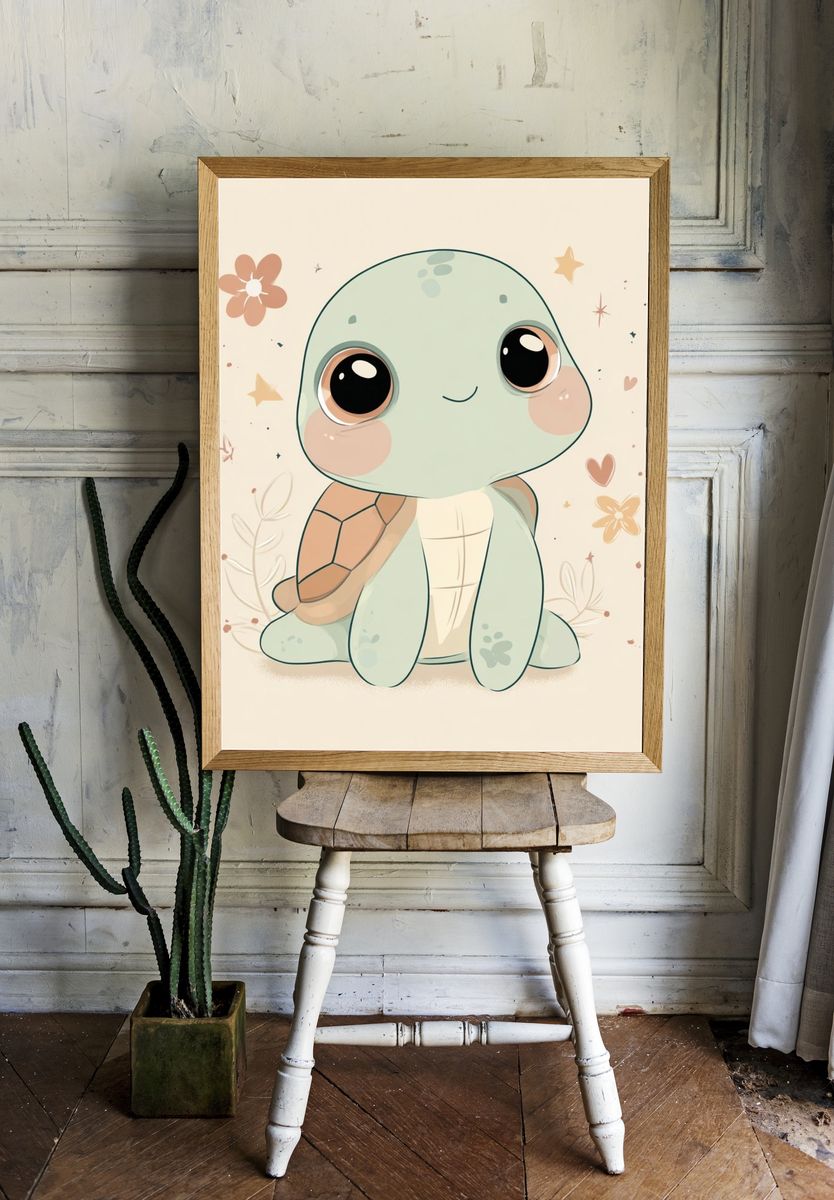 Cute Baby Turtle Nursery Print room preview