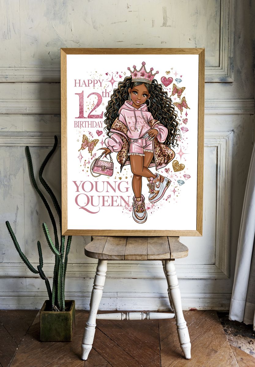 Young Queen 12th Birthday Illustration Poster. — room view 1