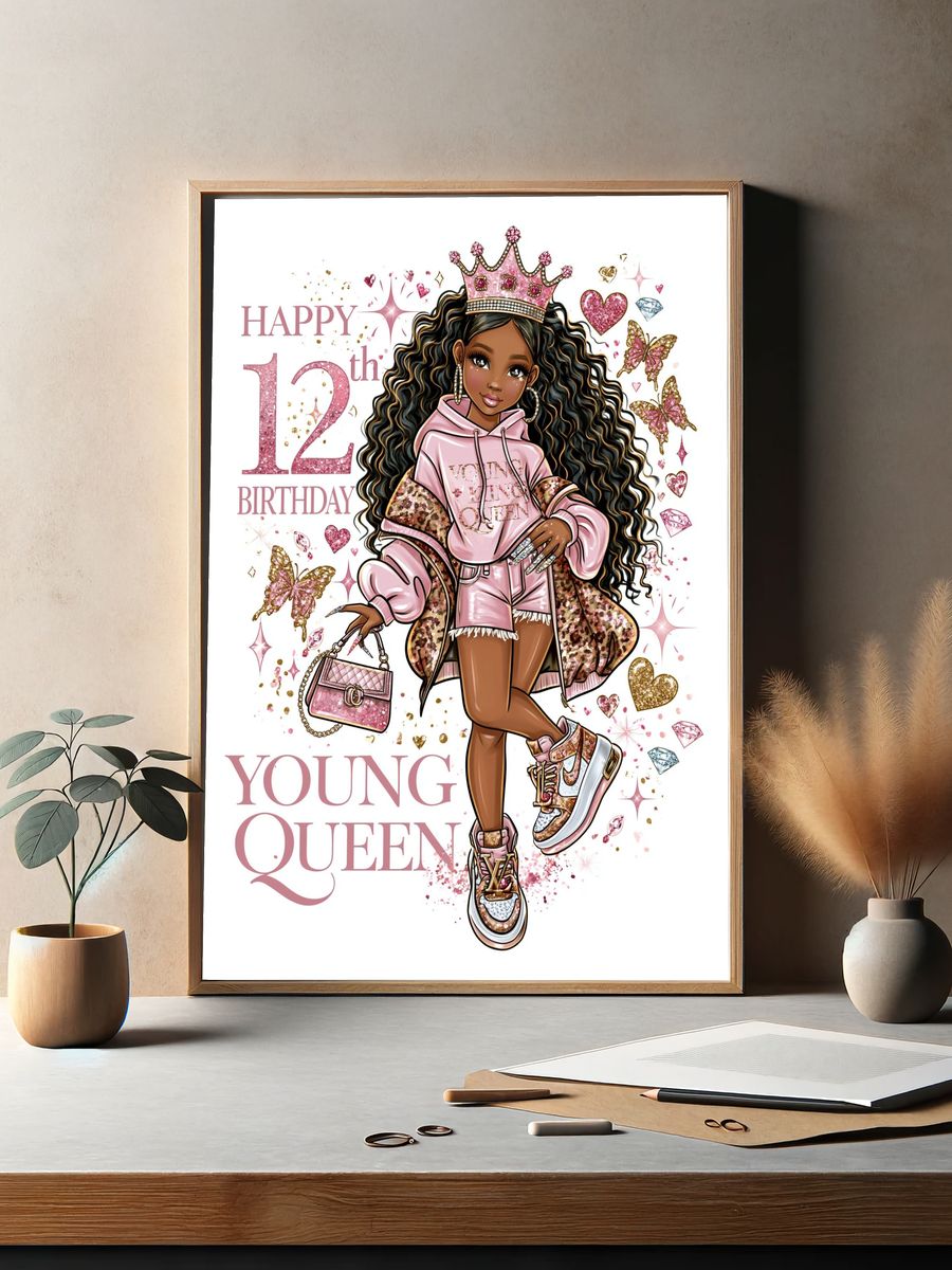 Young Queen 12th Birthday Illustration Poster. — room view 2