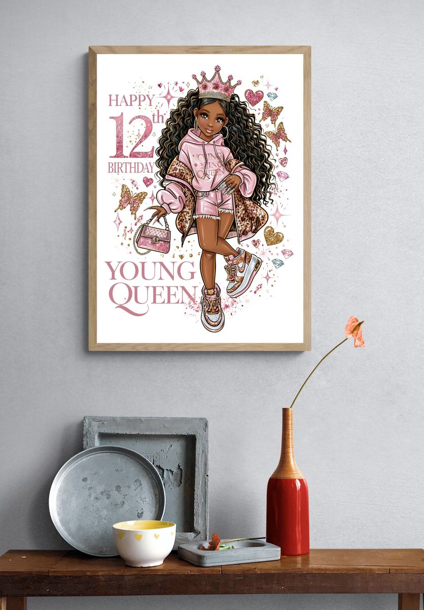 Young Queen 12th Birthday Illustration Poster. — room view 3