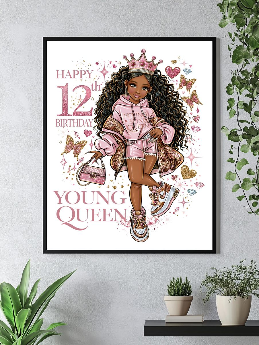 Young Queen 12th Birthday Illustration Poster. — room view 4