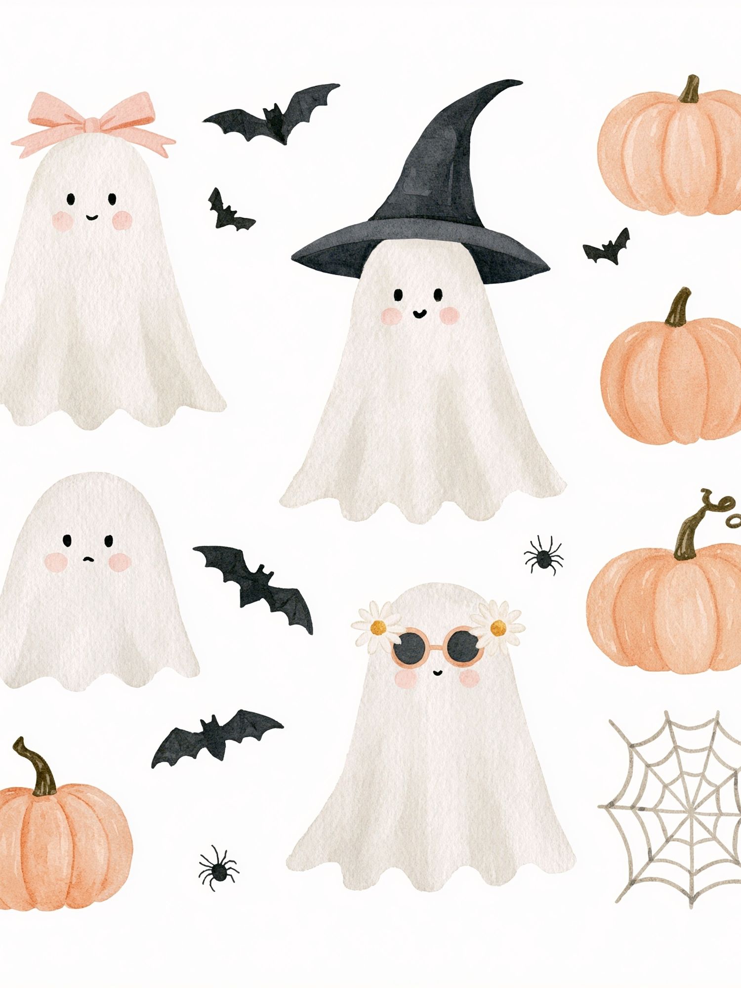 Cute Halloween Ghosts Watercolor Poster. poster detail