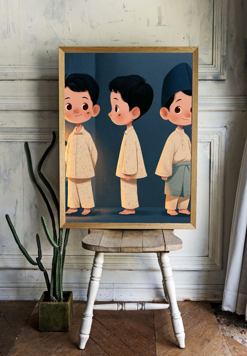 Three Boys in Pajamas Illustration Poster. room preview