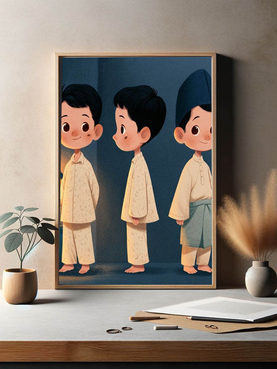 Three Boys in Pajamas Illustration Poster. — room view 2