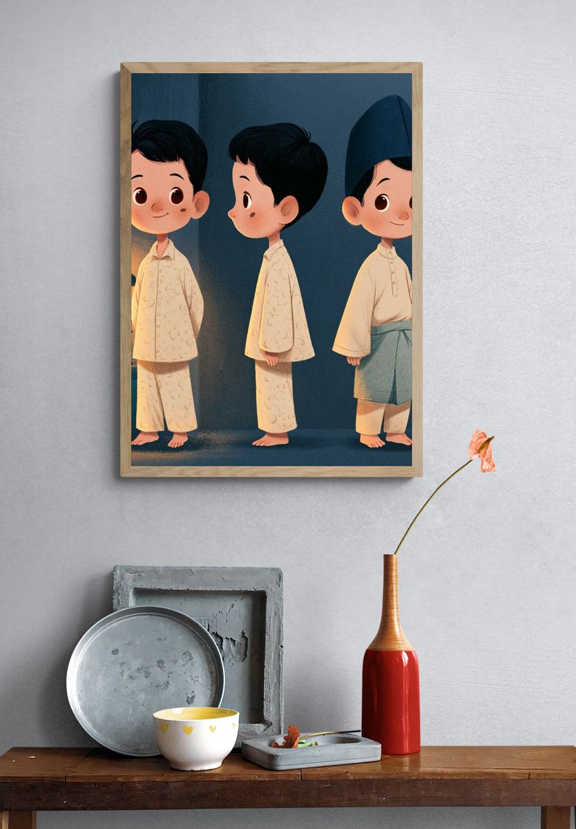 Three Boys in Pajamas Illustration Poster. — room view 3