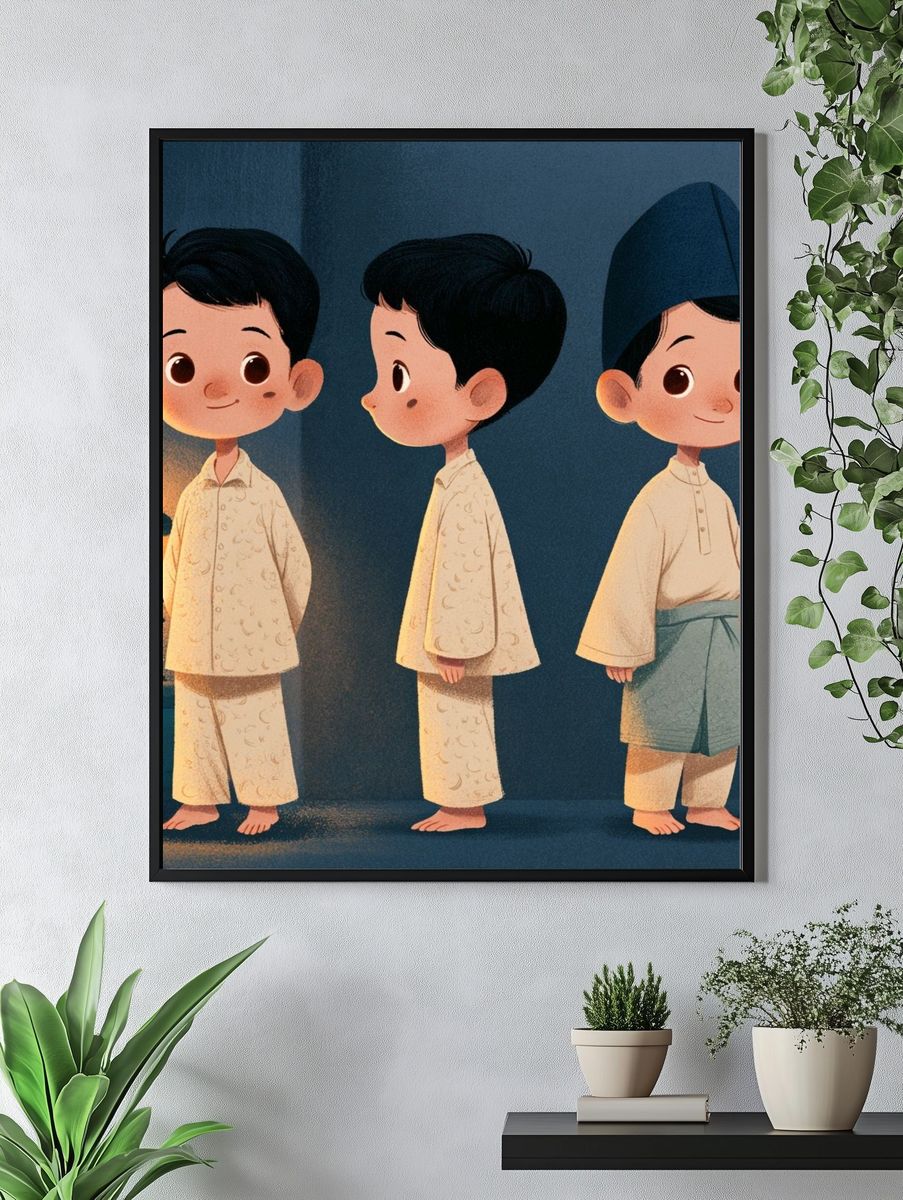 Three Boys in Pajamas Illustration Poster. — room view 4