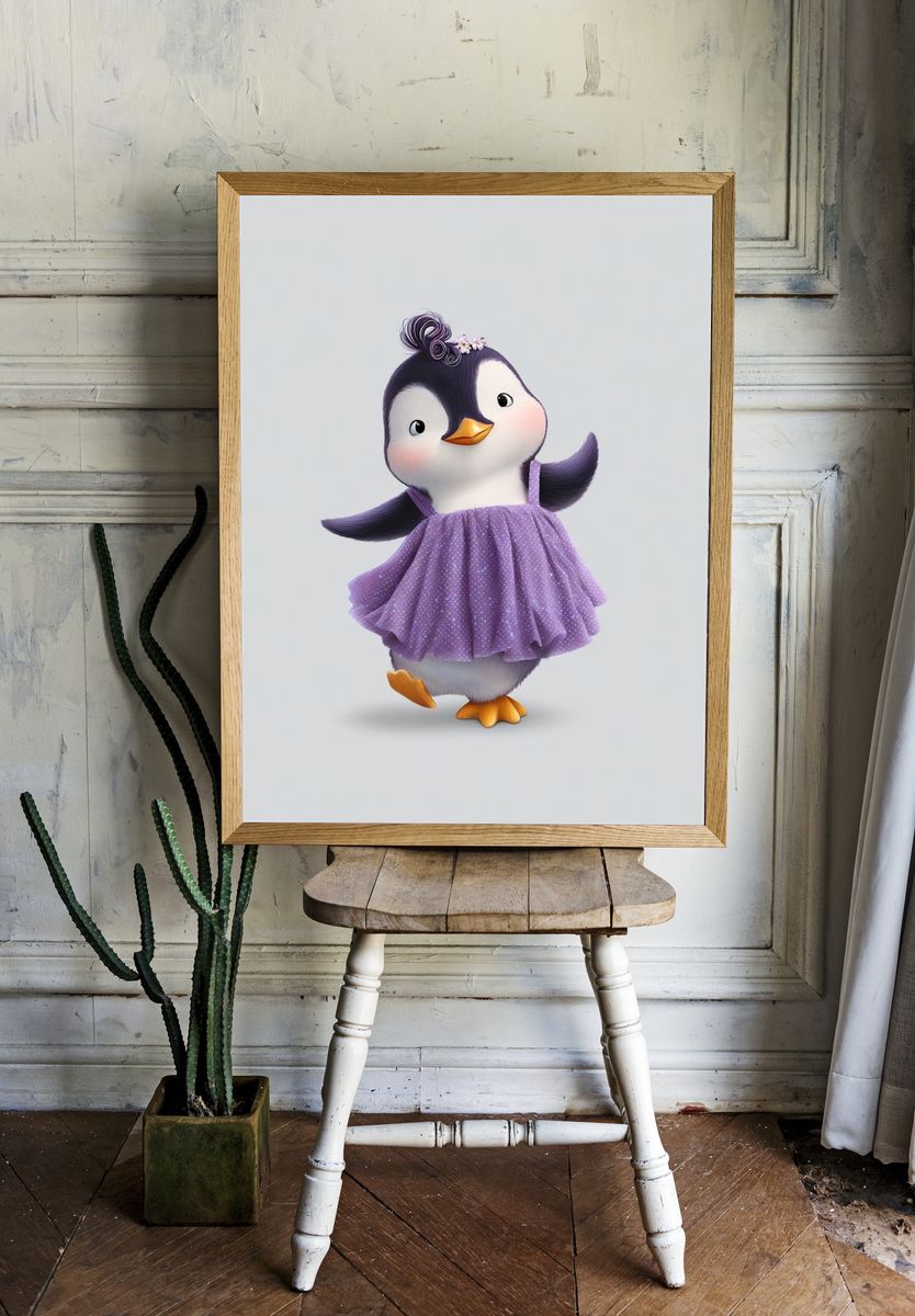 Cute Penguin in Dress — Kids Print room preview