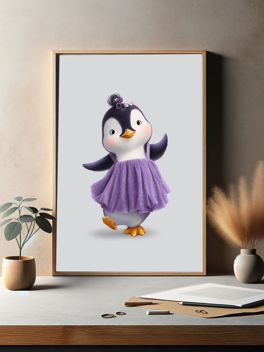 Cute Penguin in Dress — Kids Print. — room view 2