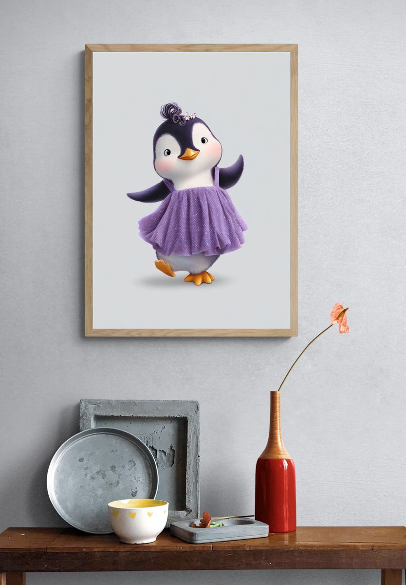 Cute Penguin in Dress — Kids Print. — room view 3