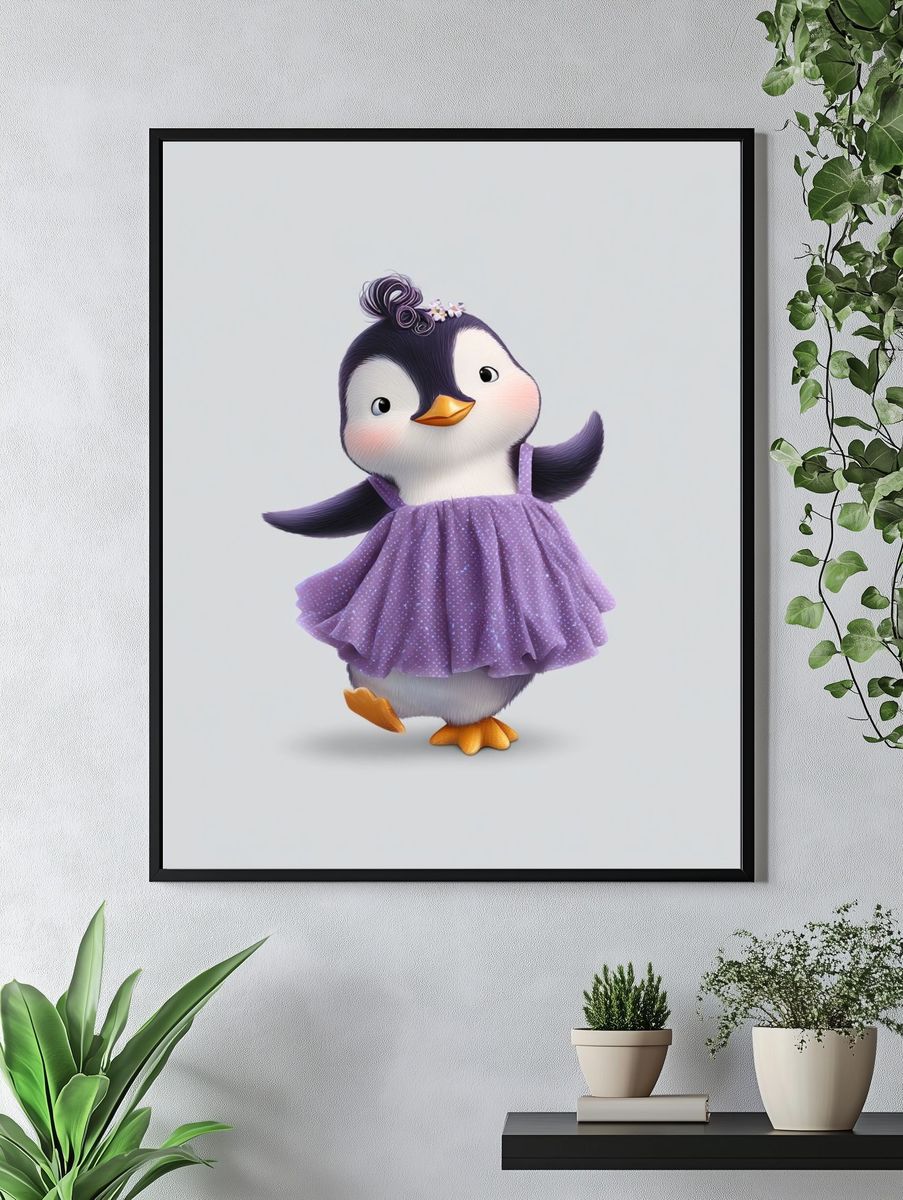 Cute Penguin in Dress — Kids Print. — room view 4