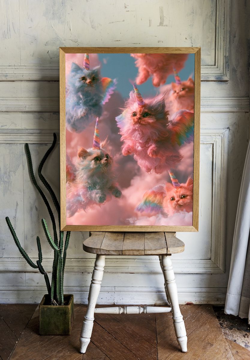 Rainbow Unicorn Kittens Illustration Poster. room preview