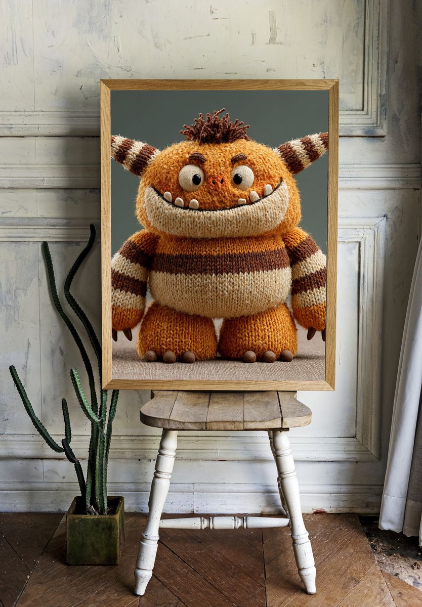 Knitted Monster Portrait Print. room preview