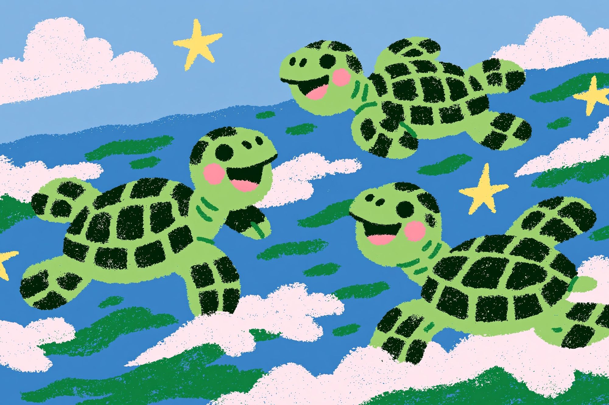 Playful Turtles in the Sky Print. poster detail