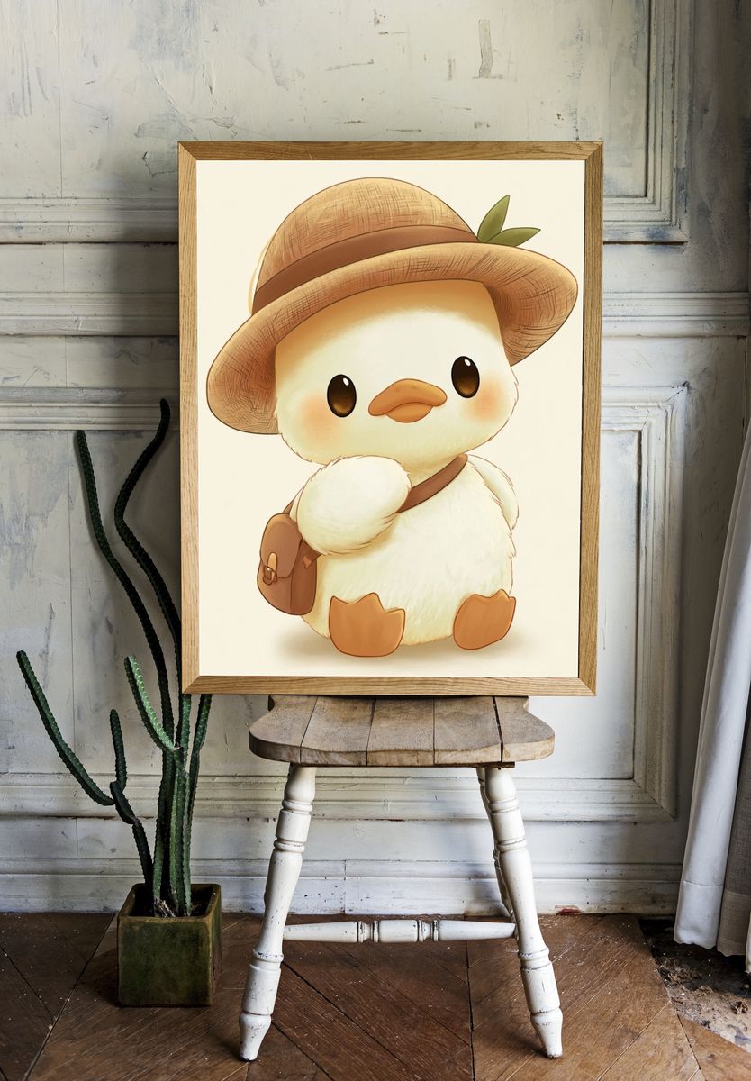 Cute Duck Explorer Illustration Poster. room preview
