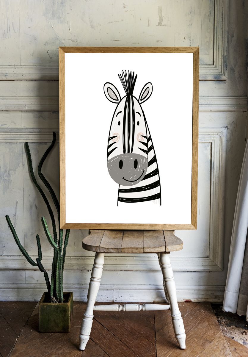 Cute Zebra Line Art Poster. room preview