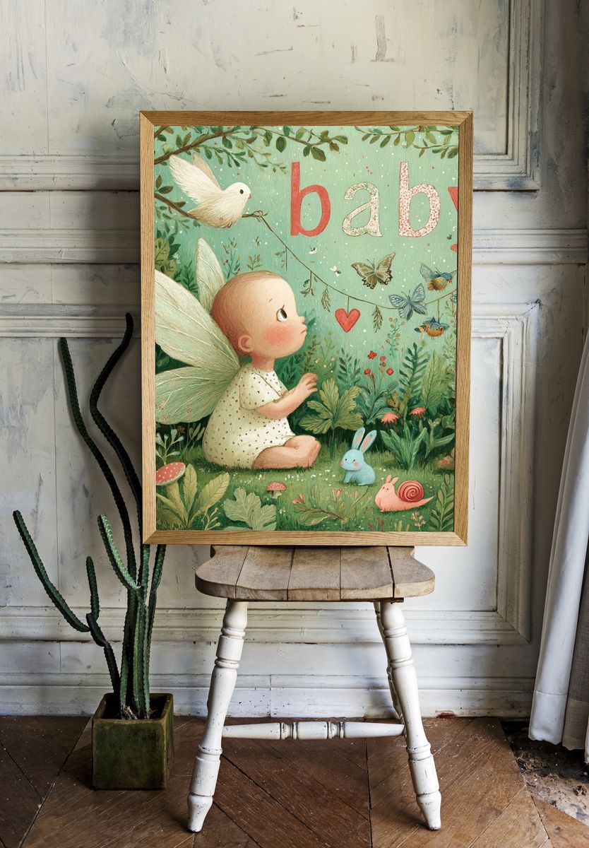 Baby Fairy Garden Illustration Poster room preview