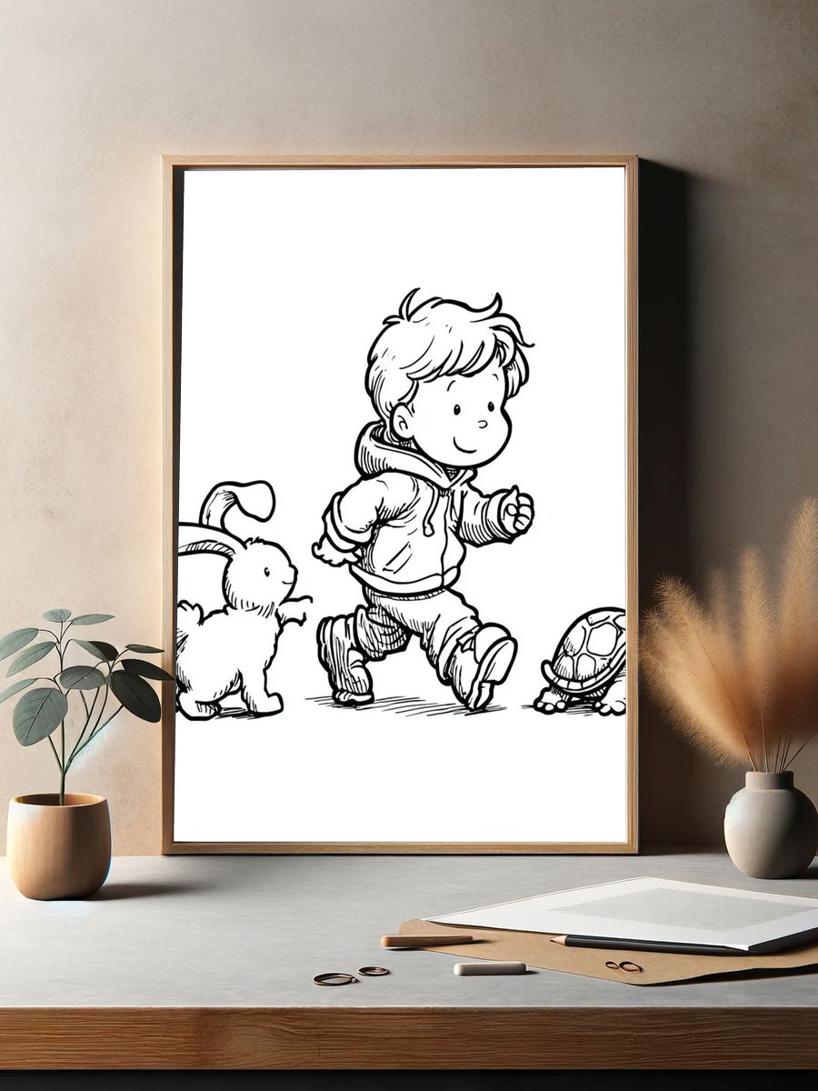 Boy with Bunny and Turtle — Illustration Print. — room view 2