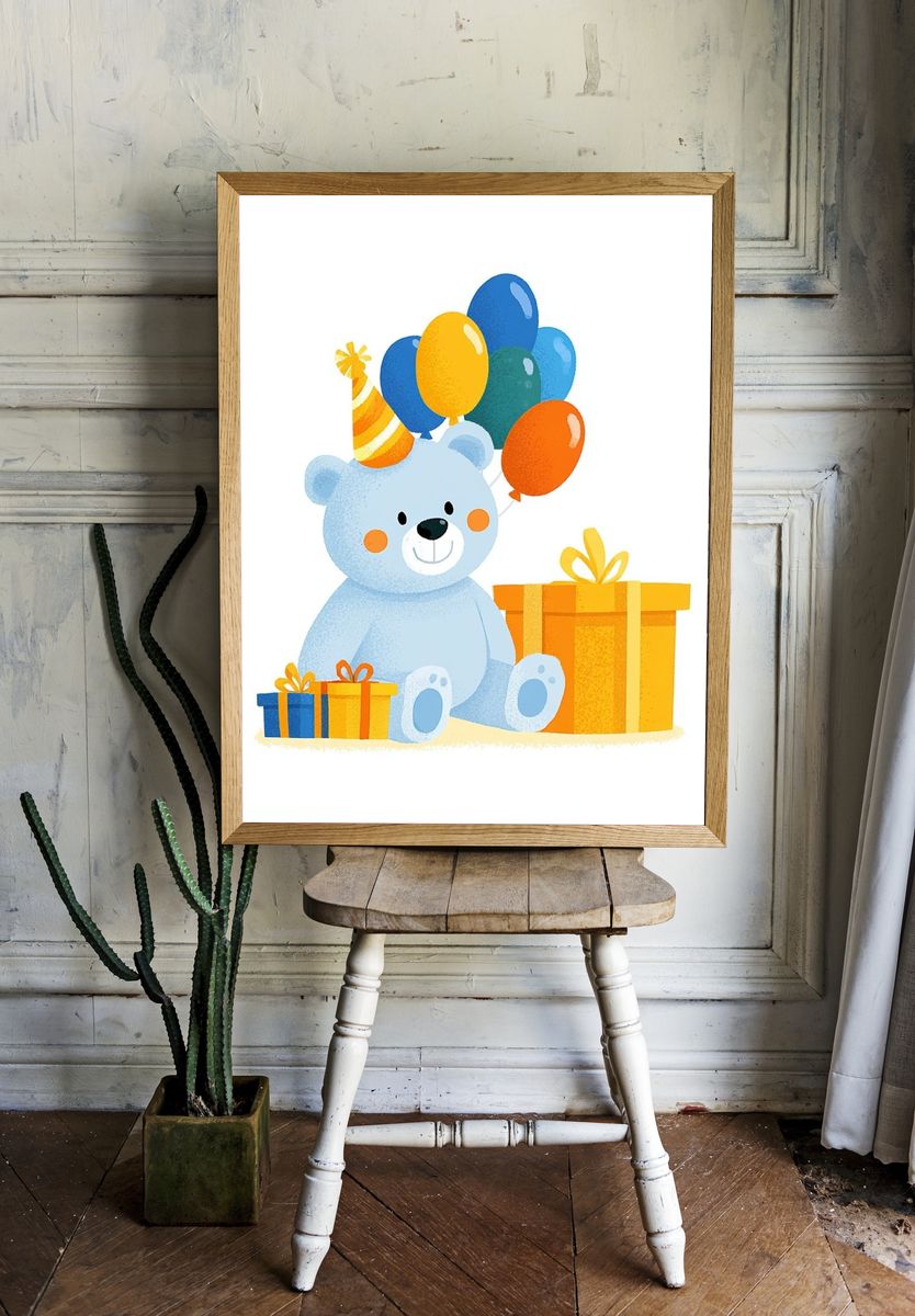Birthday Bear Illustration Poster. — room view 1