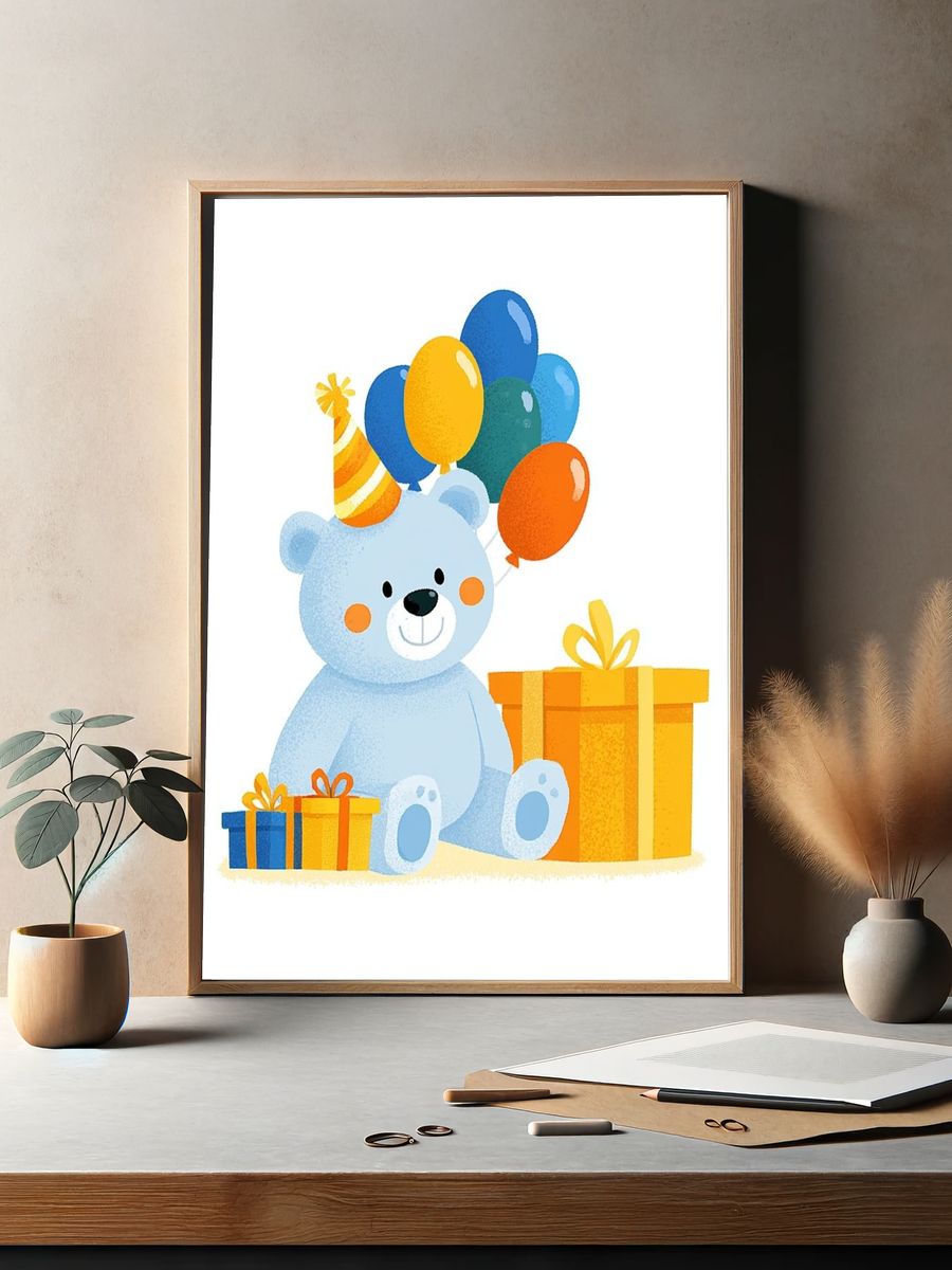 Birthday Bear Illustration Poster. — room view 2
