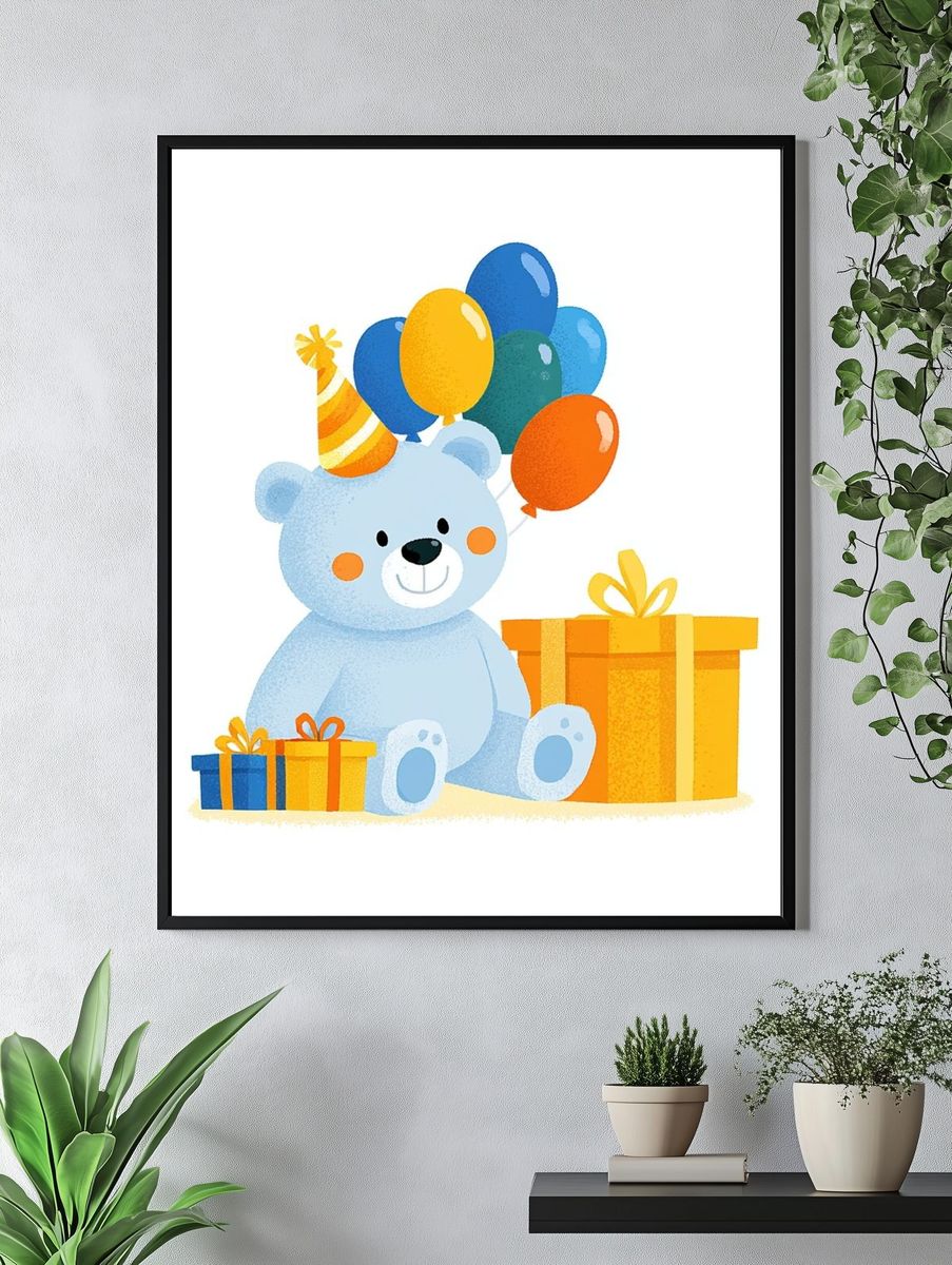 Birthday Bear Illustration Poster. — room view 4