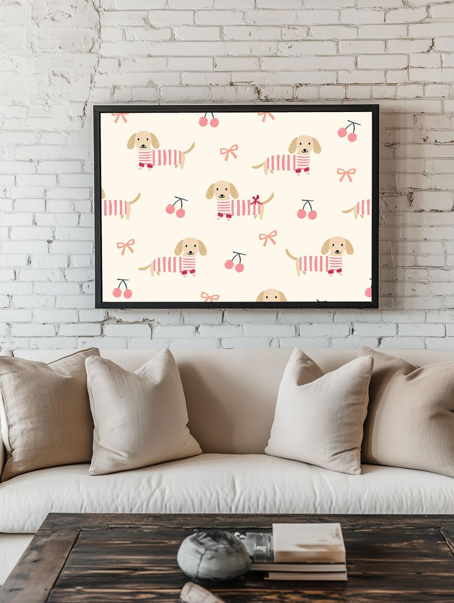Dachshund Cherry Pattern Poster. room preview