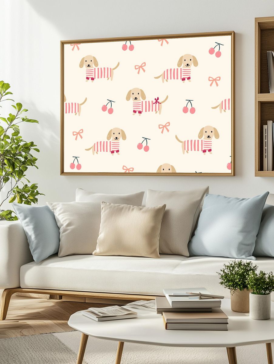 Dachshund Cherry Pattern Poster. — room view 2