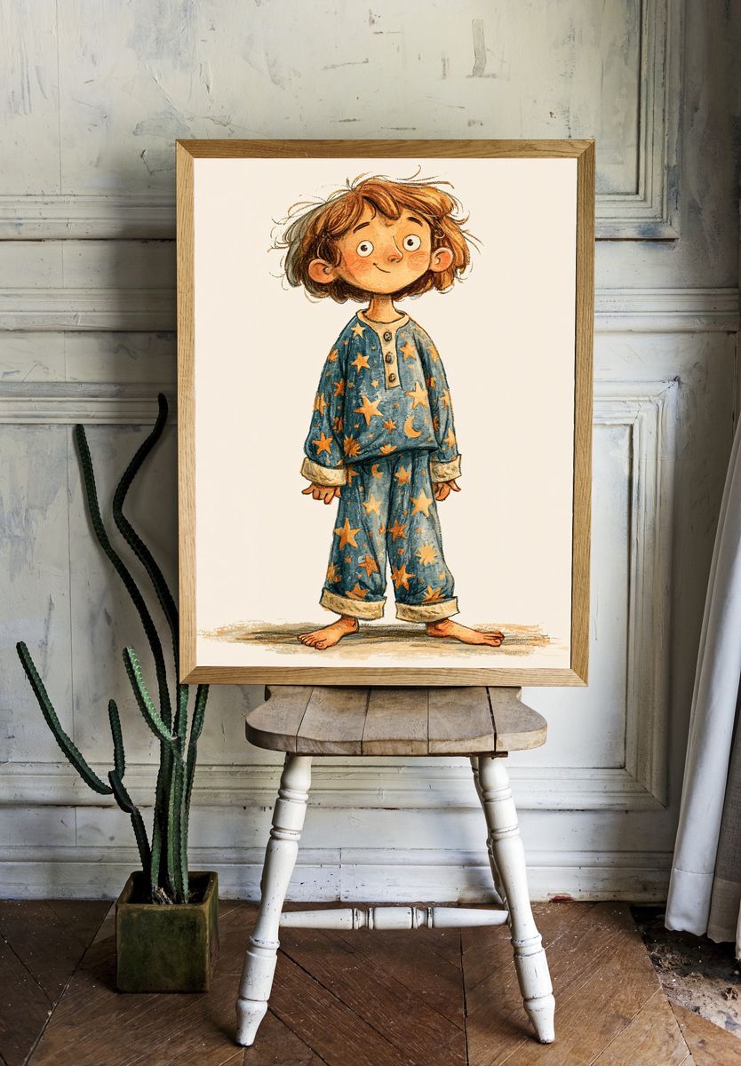 Starry Pajamas Child Illustration Poster. room preview