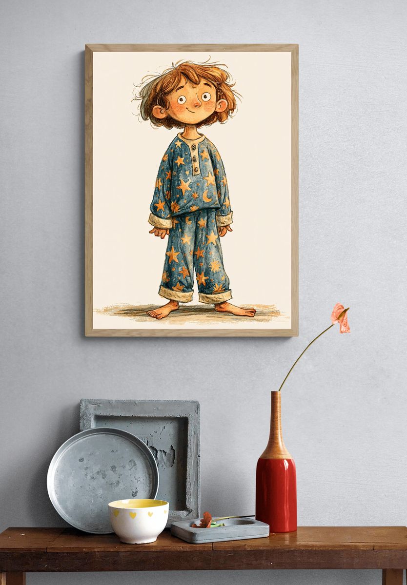 Starry Pajamas Child Illustration Poster. — room view 3