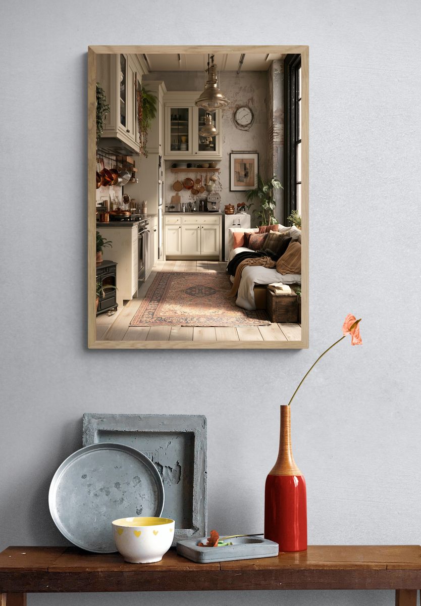 Cozy Industrial Kitchen Interior Poster. — room view 3