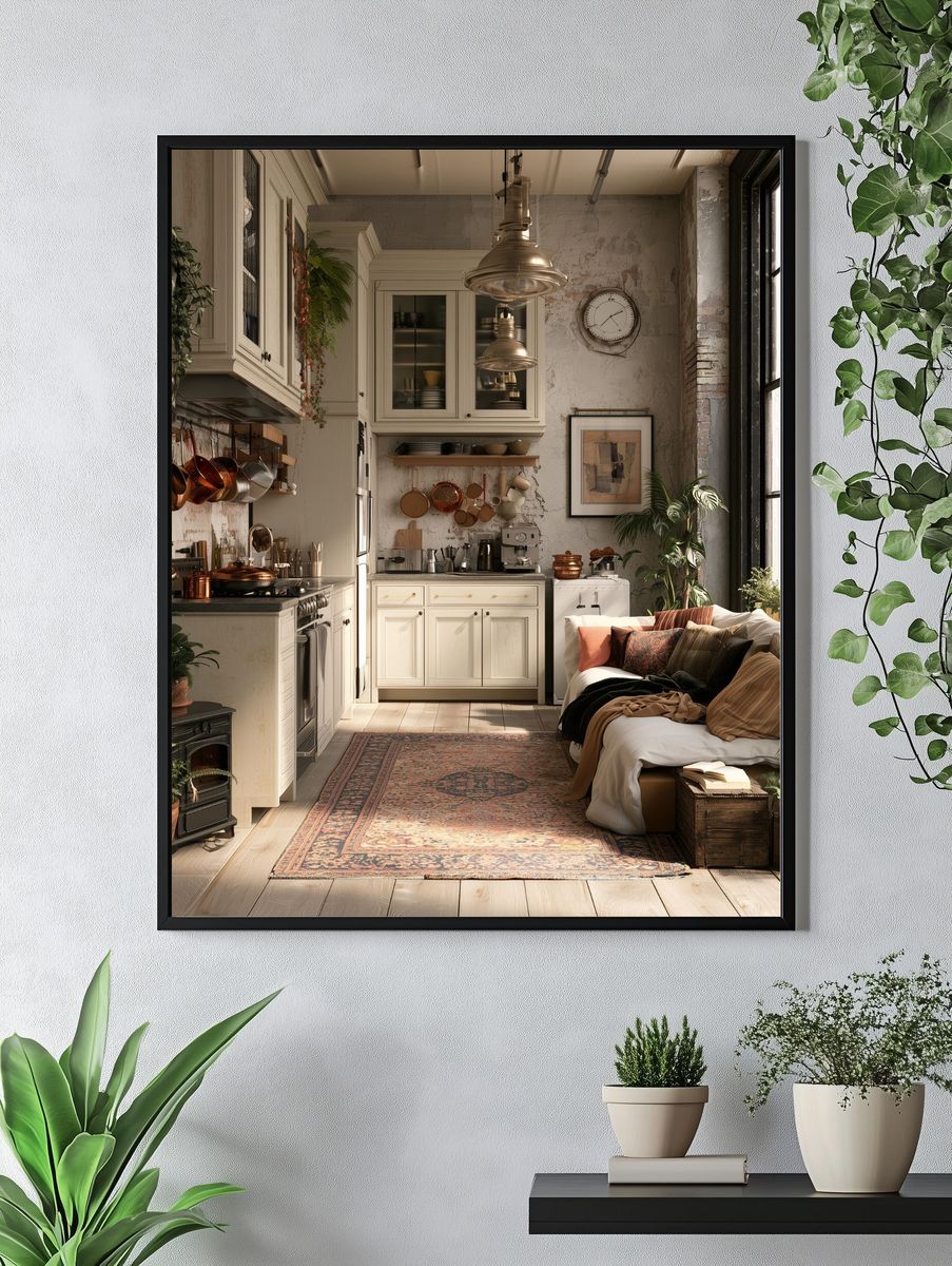 Cozy Industrial Kitchen Interior Poster. — room view 4