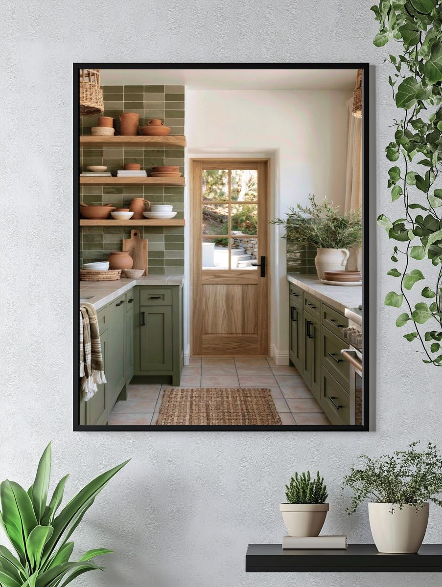 Olive Green Farmhouse Kitchen Photography Poster. — room view 4