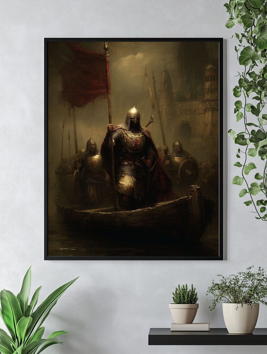 Medieval Knights on a Boat — Fine Art Print. — room view 4