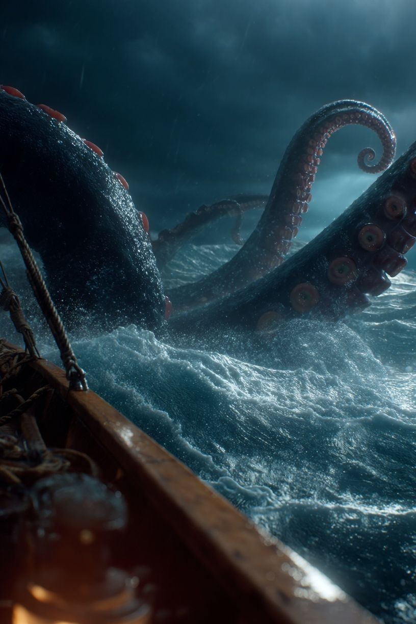 Kraken Emerges — Fantasy Print. poster — fine-art art
