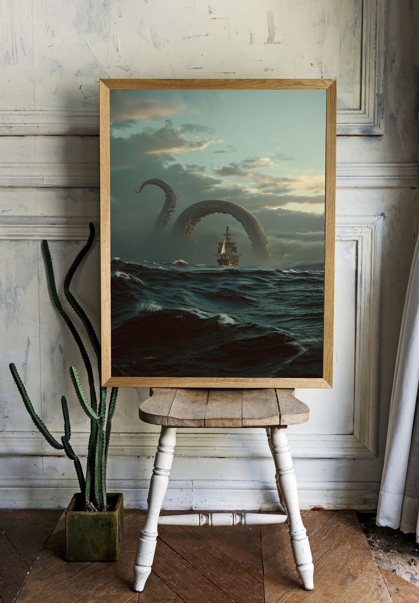 Kraken Encounter — Fantasy Art Print. — room view 1