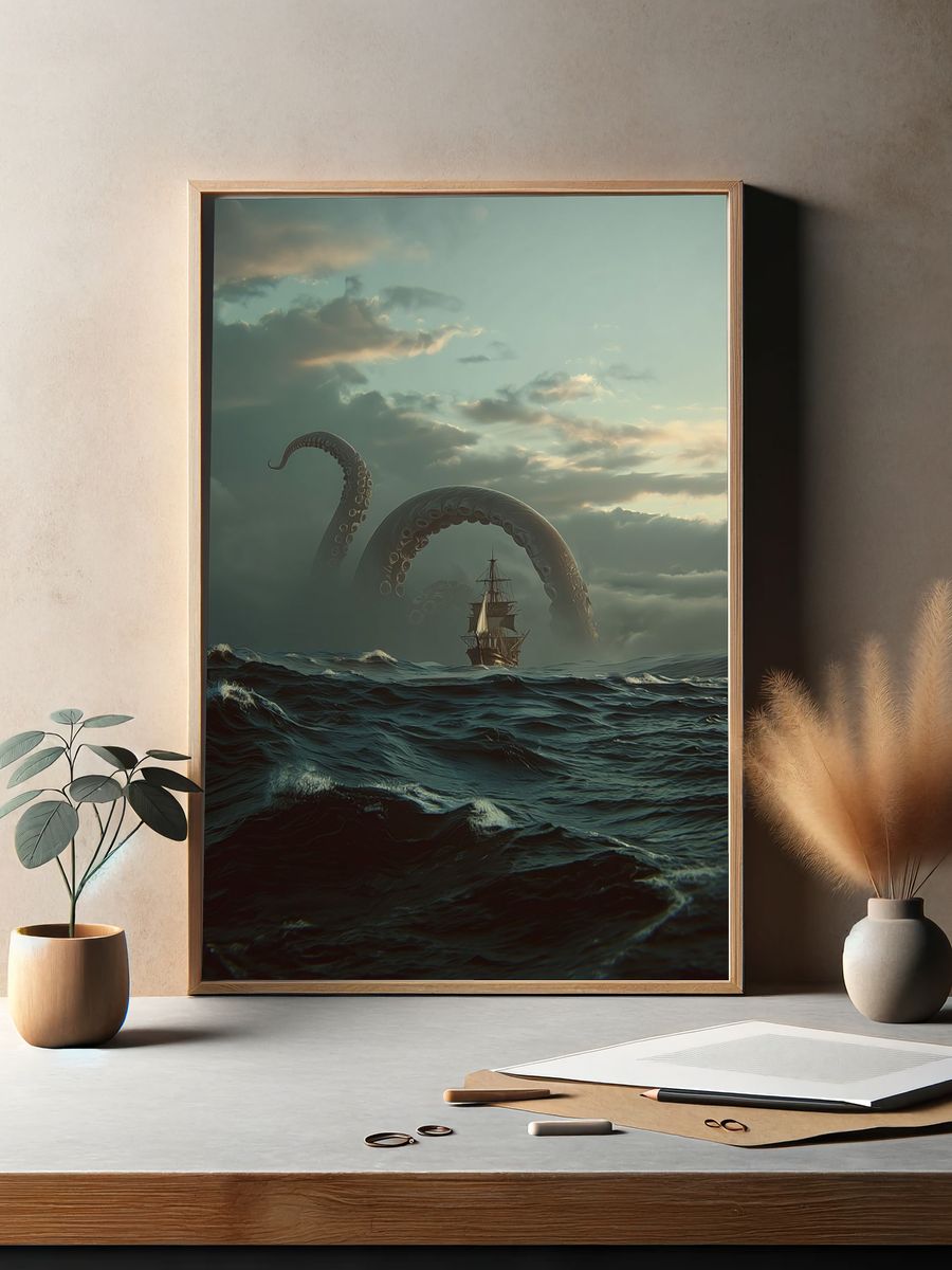Kraken Encounter — Fantasy Art Print. — room view 2