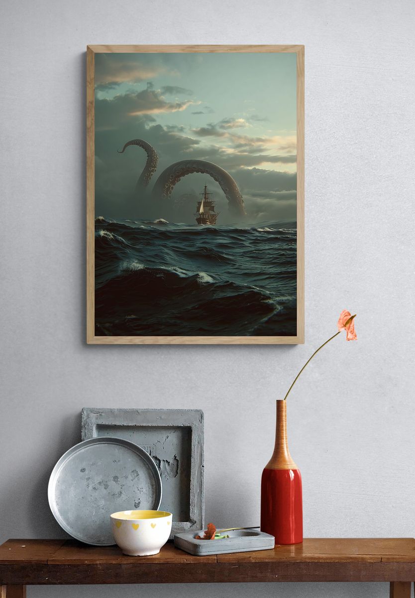 Kraken Encounter — Fantasy Art Print. — room view 3